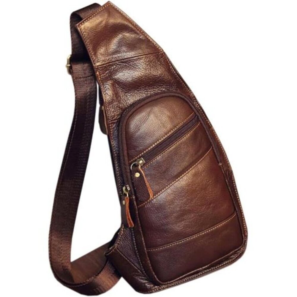 Leather Sling Bag Crossbody Backpack for Men Women Travel Outdoor Camping